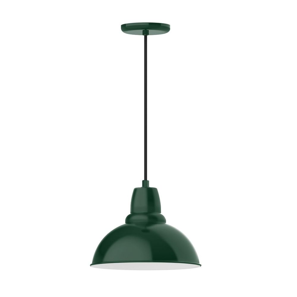 Montclair Lightworks PEB106-42 12" Cafe shade, pendant with black cord and canopy, Forest Green